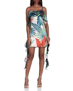 Avec Les Filles Asymmetric Ruffle Print Minidress - Multicolor