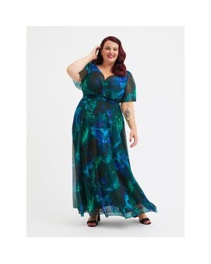 Scarlett & Jo Isabelle Printed Angel Sleeve Dress - Blue