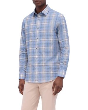 Bugatchi Julian Shaped Fit Plaid Button-Up Shirt - Blue