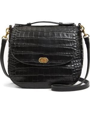 Clare V. Louis Croc Embossed Leather Crossbody Bag - Black