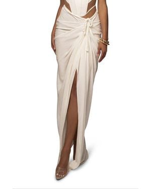 JLUXLABEL Noelia Linen Slit Skirt - Natural