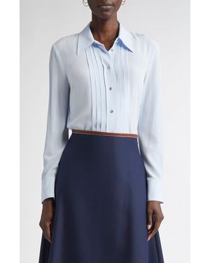 St. John Silk Crepe Georgette Button-Up Shirt - Blue
