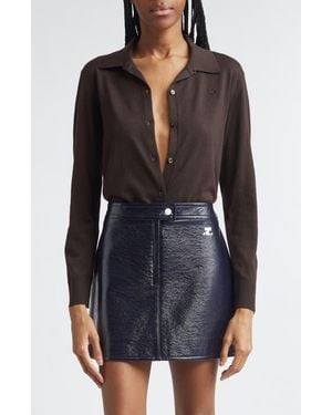 Courreges Merino Wool Polo Cardigan - Black