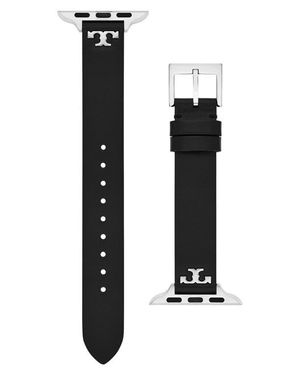 Tory Burch The 'T' Leather 14Mm Apple Watch Watchband - Black