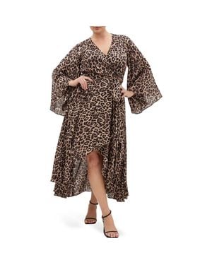 City Chic Eva Long Sleeve Wrap Maxi Dress - Brown