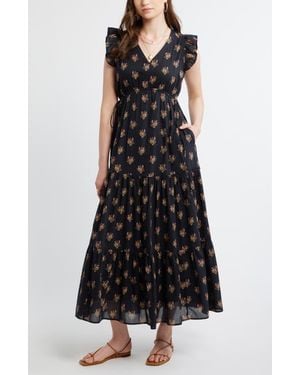 Treasure & Bond Floral Print Cotton Midi Dress - Black