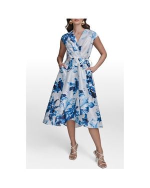 Donna Karan Floral Wrap Cocktail Dress - Blue
