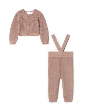 Charlotte & George Girl Rib Knit Overall And Cardigan Set - White