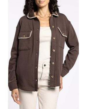 Thread & Supply Carmine Contrast Trim Cotton Blend Fleece Jacket - Brown