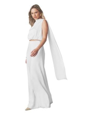 Six Stories Satin Drape Detail High Neck Top - White