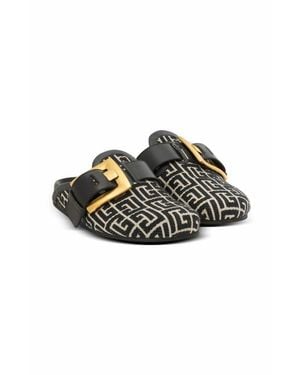 Balmain Anthem Mules With Pb Monogram - Black