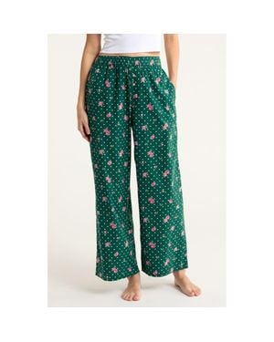 Open Edit Print Flannel Boxer Pajama Pants - Green