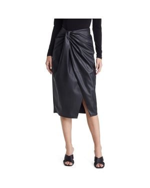 Open Edit Wrap Front Faux Leather Skirt - Black