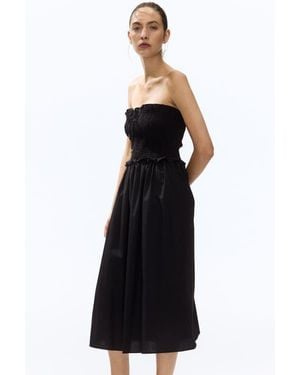 H&M Smocked-Bodice Bandeau Dress - Black