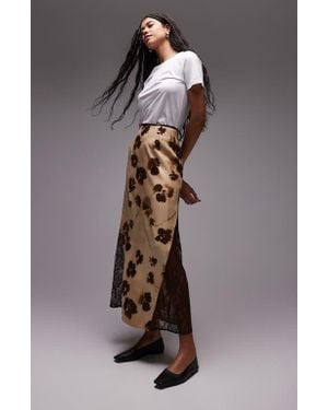 TOPSHOP Floral Lace Panel Maxi Skirt - Gray