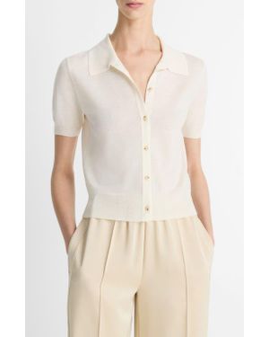 Vince Short Sleeve Button-Up Sweater - Natural
