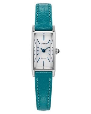 Citizen Fio Tank Aquamarine Leather Strap Watch, 14.3Mm X 30.7Mm - Blue