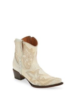 Circle Embroidered Western Bootie - White