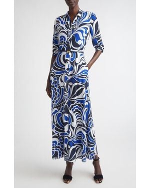 St. John Midcentury Scroll Shirtdress - Blue