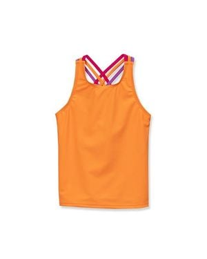 Lands' End Girls Chlorine Resistant Strappy X-Back Tankini Top - Orange