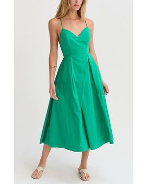 Crescent V-Neck Poplin Midi Dress - Green