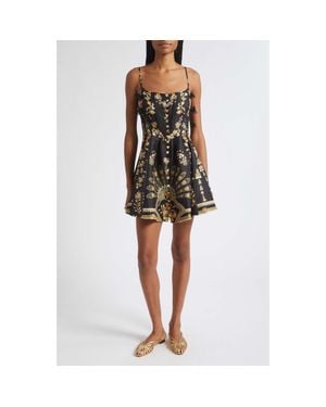 CAMILLA Crystal Embellished Linen & Silk Corset Dress - Multicolor