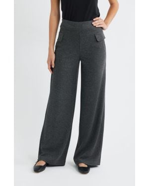 Hue Herringbone Wide Leg Pull-On Pants - Black