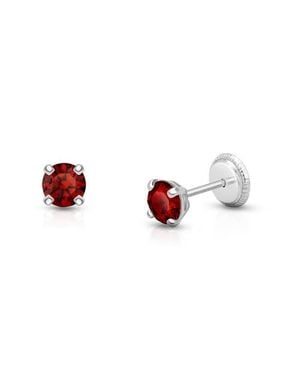 Tiny Blessings 14K 4Mm Crystal Birthstone Studs Screw Back Earrings - Red