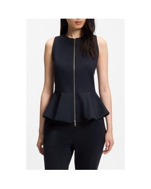 BOSS Julorna Zip Front Peplum Top - Blue