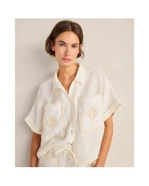 Haven Well Within Organic Cotton Linen Embroidered Pocket Top - White