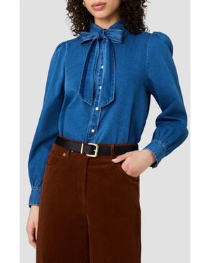 French Connection Zaves Cotton Chambray Bow Shirt - Blue