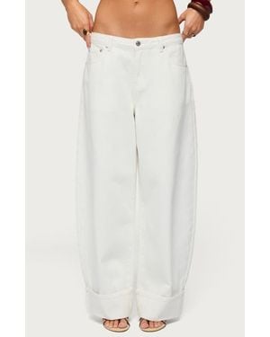 Edikted Kella Low Rise Baggy Cuffed Wide Leg Jeans - White