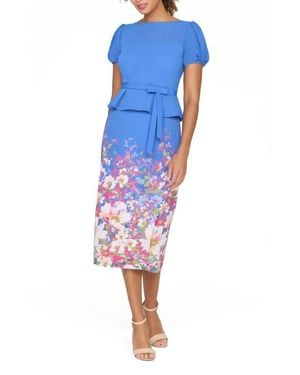 Kay Unger Annabelle Floral Peplum Midi Dress - Blue
