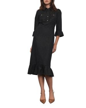 Mint Velvet Denim Belted Midi Shirt Dress - Black