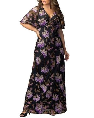 Kiyonna Embroidered Elegance Evening Gown With Sleeves - Black