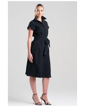 Natori Textured Cotton Jacquard Shirt Dress - Black
