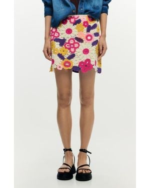 Desigual Floral Crochet Miniskirt - Red