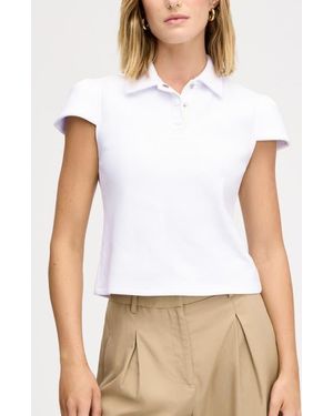 Sam Edelman Puff Sleeve Crop Polo Top - White