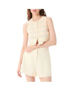 DELUC Malta Floral Appliqué Crop Pointelle Vest - Natural
