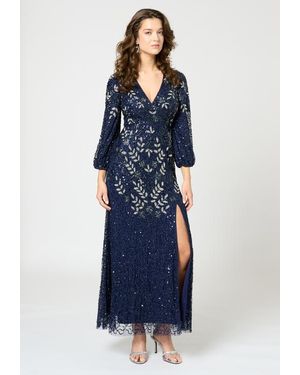 Beauut Embellished Sequin Beaded Maxi Dress With Sleeves - Blue
