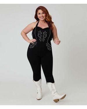 Unique Vintage Plus Size Western Maines Jumpsuit - Black
