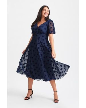 Scarlett & Jo Victoria Velvet Flock Midi Dress - Blue