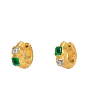 DARIUS Bezel Set Emerald & Diamond Huggie Hoop Earrings - Yellow