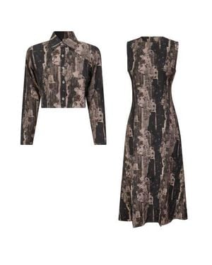 Club Malibu Linen Invisible Zipper Dress & Button Front Cropped Blouse 2-Piece Set - Black