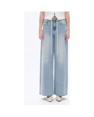 Bayeas Drawstring High Waist Baggy Wide Leg Jeans - Blue