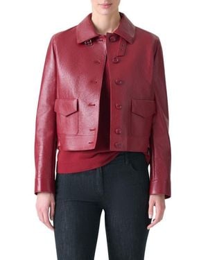 Akris Peer Lacqured Leather Crop Jacket