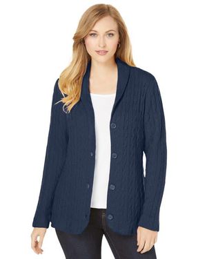 Jessica London Cable Blazer Sweater - Blue