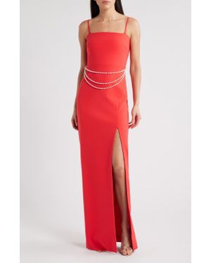 Likely Josie Faux Pearl Belt Detail Column Gown - Red