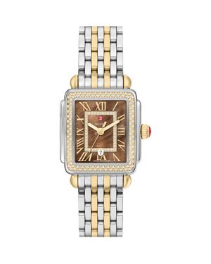 Michele Deco Madison Mid Two-Tone 18K Plate Diamond & Mother-Of-Pearl Bracelet Watch, 29Mm X 31Mm - Metallic