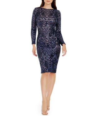 emmalyn sequin long sleeve body-con cocktail dress dress the population Dress the Population Emmalyn Floral Appliqué & Sequin Long Sleeve Body-Con  Cocktail Dress in White